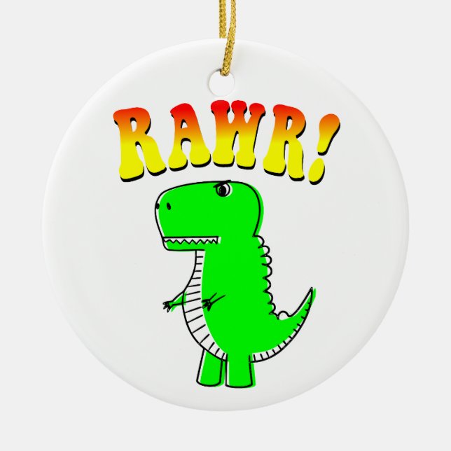 Cute and Angry T-Rex RAWR Groovy Text Ceramic Tree Decoration (Front)