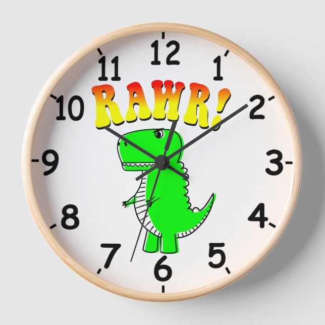 Cute and Angry T-Rex RAWR Groovy Text Clock (Front)