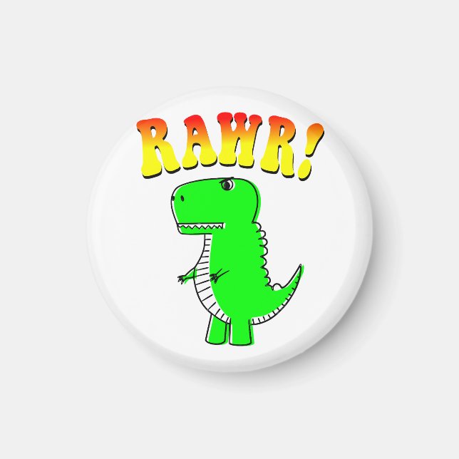 Cute and Angry T-Rex RAWR Groovy Text Magnet (Front)