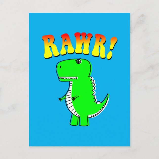 Cute and Angry T-Rex RAWR Groovy Text Postcard (Front)