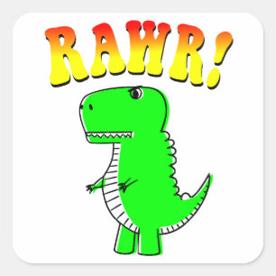 Cute and Angry T-Rex RAWR Groovy Text Square Sticker
