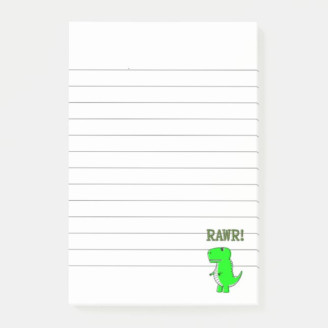 Cute and Angry T-Rex RAWR Lined Post-it Notes (Front)