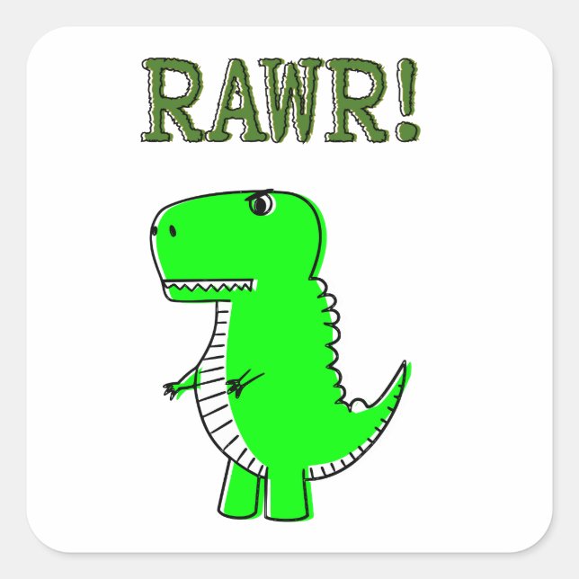 Cute and Angry T-Rex RAWR Square Sticker (Front)
