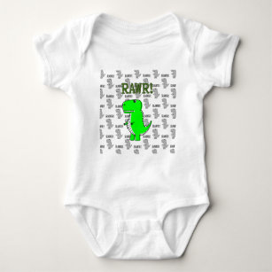 Cute and Angry T-Rex With Black And White Pattern Baby Bodysuit