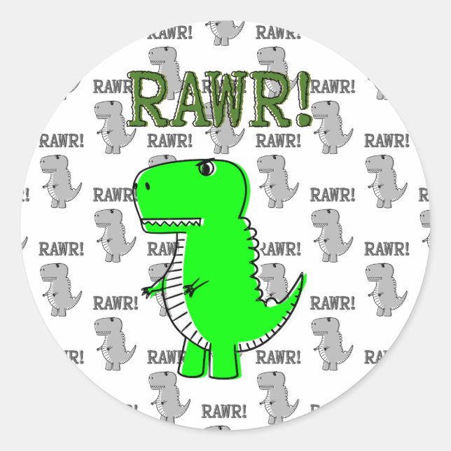 Cute and Angry T-Rex With Black And White Pattern Classic Round Sticker (Front)