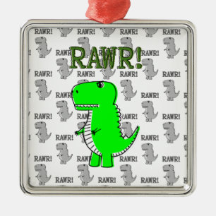 Cute and Angry T-Rex With Black And White Pattern Metal Tree Decoration