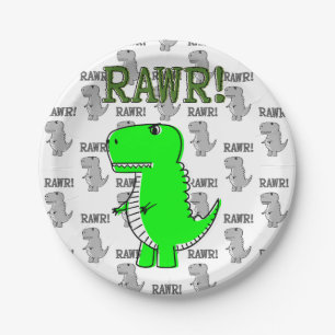 Cute and Angry T-Rex With Black And White Pattern Paper Plate