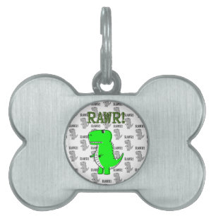 Cute and Angry T-Rex With Black And White Pattern Pet Name Tag