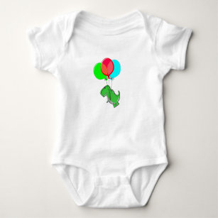 Cute And Angry Toy Dinosaur Flying With Balloons Baby Bodysuit