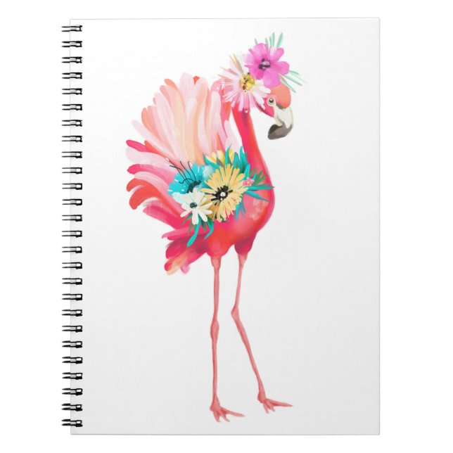 Cute and beautiful pink flamingo mexican bird with notebook (Front)