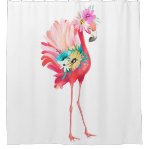 Cute and beautiful pink flamingo mexican bird with shower curtain