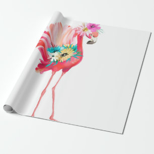 Cute and beautiful pink flamingo mexican bird with wrapping paper