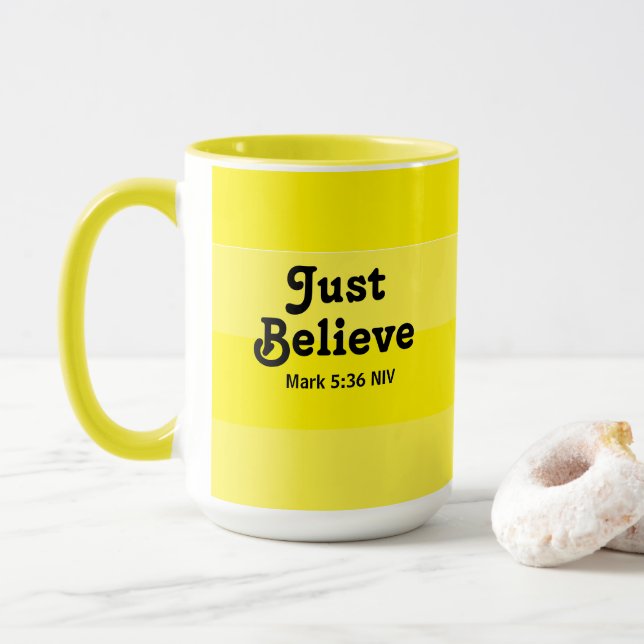 Cute and Bright Believe in Miracles Yellow Mug (With Donut)