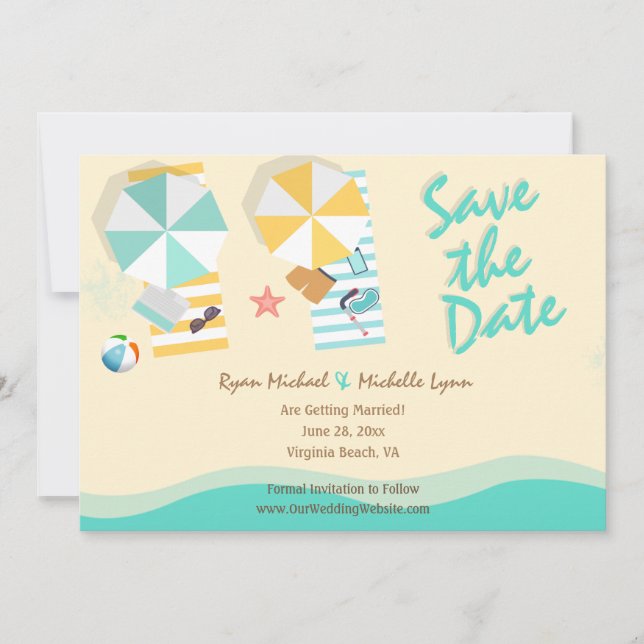 Cute and Casual Sand and Sea Beach Wedding Save The Date (Front)