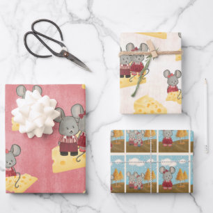 Cute and Cheesy Mouse Family Wrapping Paper Sheet