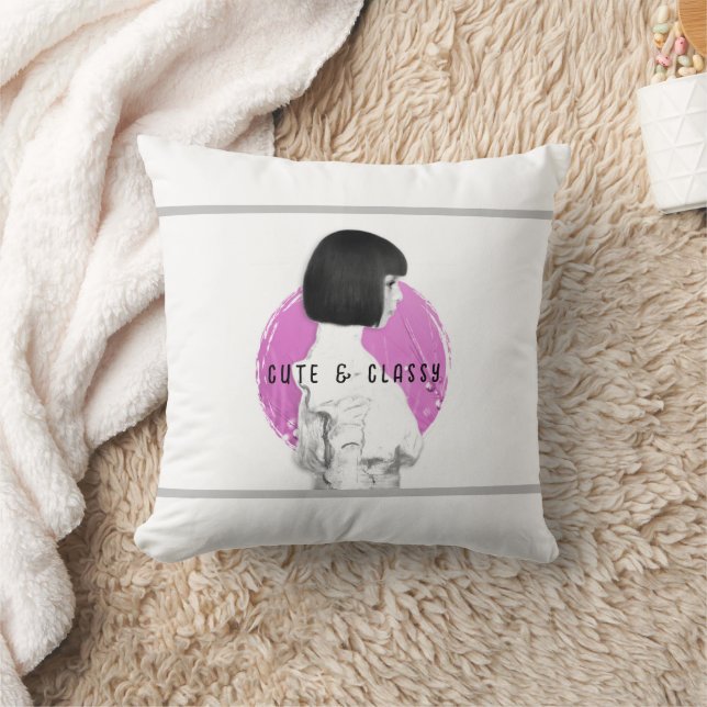 Cute and Classy Girl Pink and Black Cushion (Blanket)