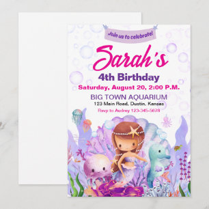 Cute and Colorfu Mermaid Birthday Party Invitation