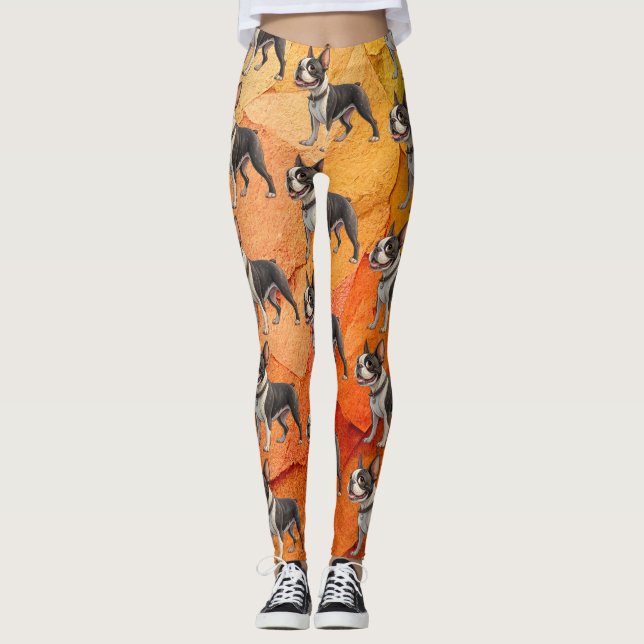 Cute and Colorful Boston Terrier Leggings (Front)