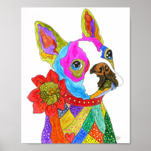 Cute and Colorful Boston Terrier Poster - 8"x 10"