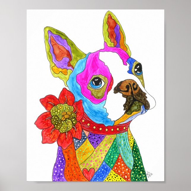 Cute and Colorful Boston Terrier Poster - 8"x 10" (Front)