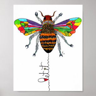 Cute and Colorful Bumble Bee Poster 8x10"