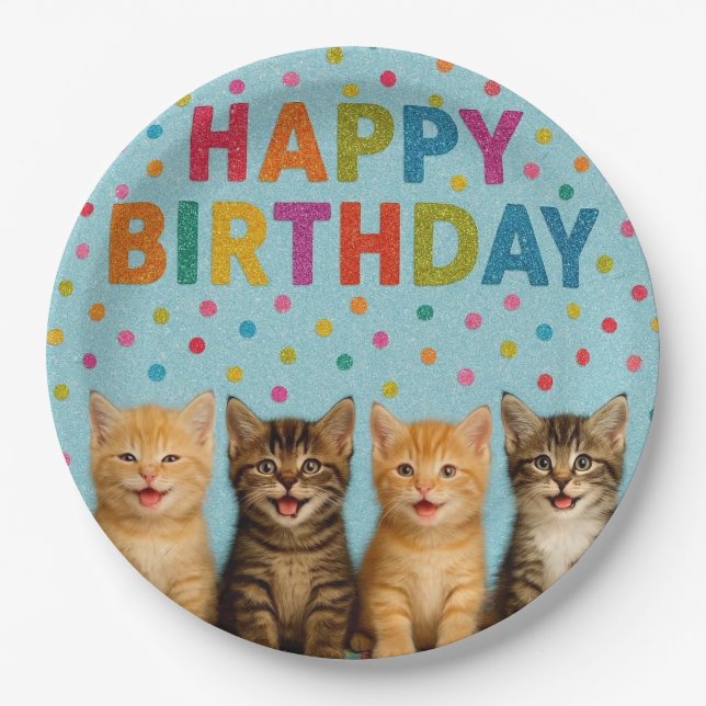 Cute and colorful cat birthday paper plates. paper plate (Front)