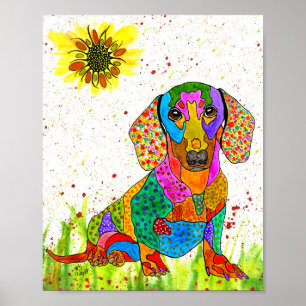 Cute and Colorful Dachshund Poster - 8" x 10"