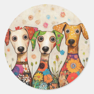 Cute and Colorful Dog Design Classic Round Sticker