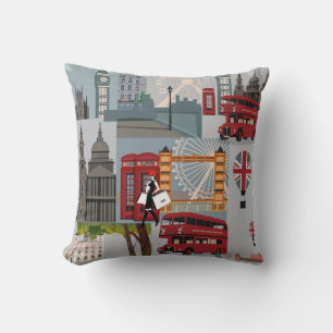 Cute and Colorful London Cartoon Drawing Cushion