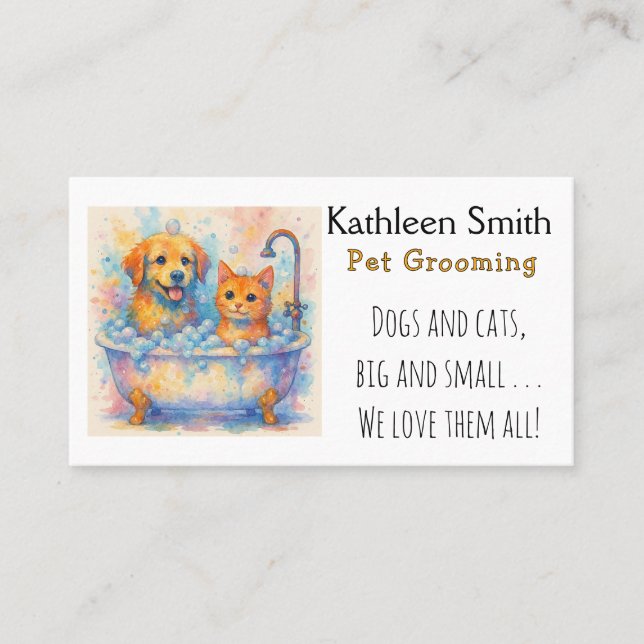 Cute and Colorful Pet Grooming Business Cards (Front)