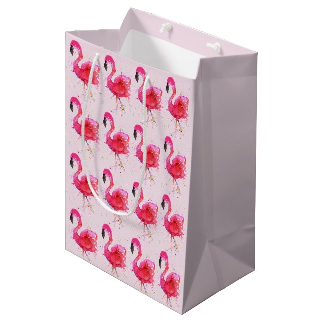 Cute and Colorful Pink Flamingo Gift Bag (Front Angled)