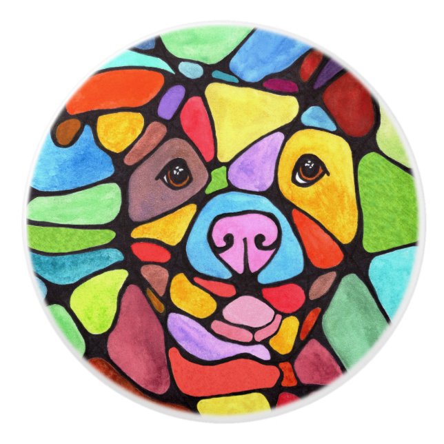 Cute and Colorful Pitbull Door Knob (Front)