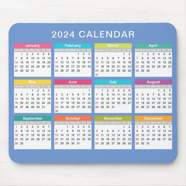 Cute and Colourful 2024 Calendar | Mousepad (Front)