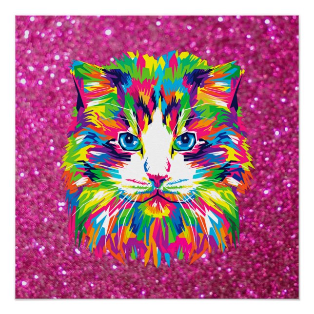 Cute and Colourful Abstract Cat Poster (Front)