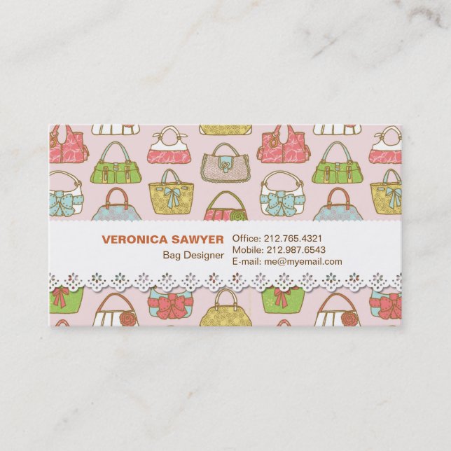 Cute and Colourful Bags Illustration Pattern Business Card (Front)