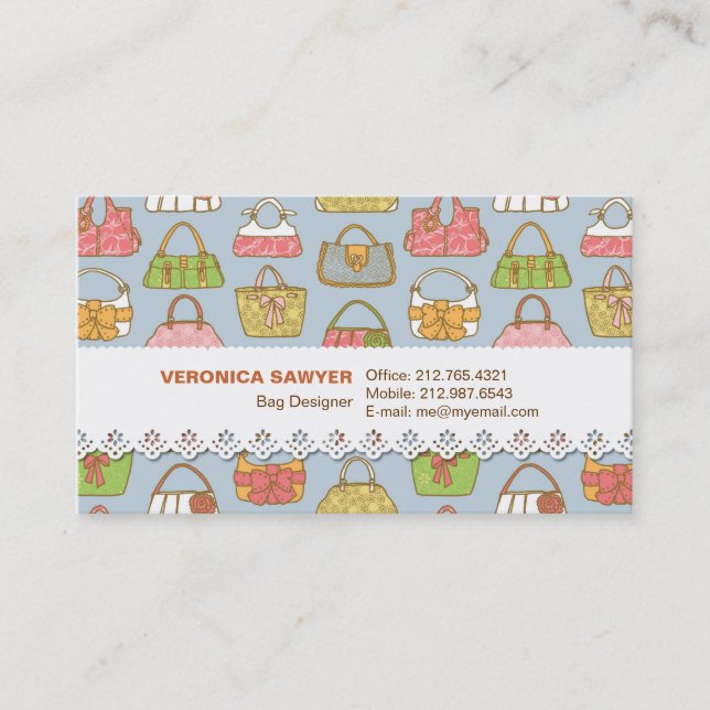 Cute and Colourful Bags Illustration Pattern Business Card (Front)