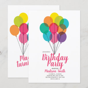Cute and Colourful Balloons Birthday Invitation