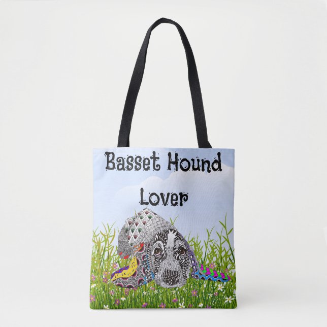 Cute and Colourful Basset Hound Tote Bag (Front)