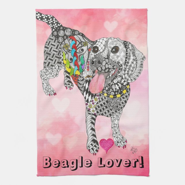 Cute and Colourful Beagle Lover Kitchen Towel (Vertical)