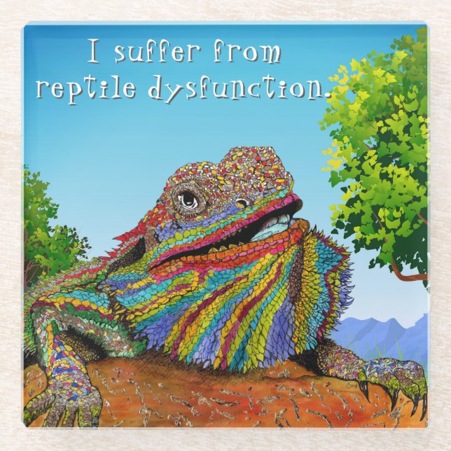 Cute and Colourful Bearded Dragon Glass Coaster (Front)
