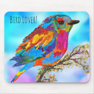 Cute and Colourful Bird on a Branch Mousepad