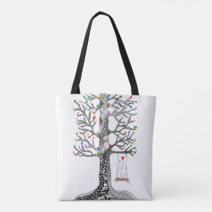 Cute and Colourful Bird on a Swing Tote Bag