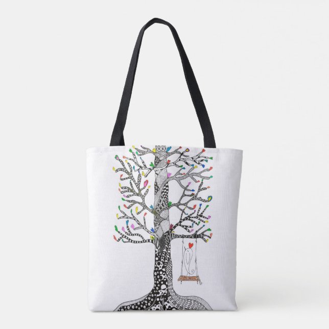 Cute and Colourful Bird on a Swing Tote Bag (Back)