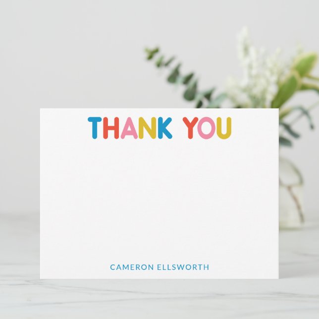 Cute and Colourful Bold Typography Personalised Thank You Card (Standing Front)