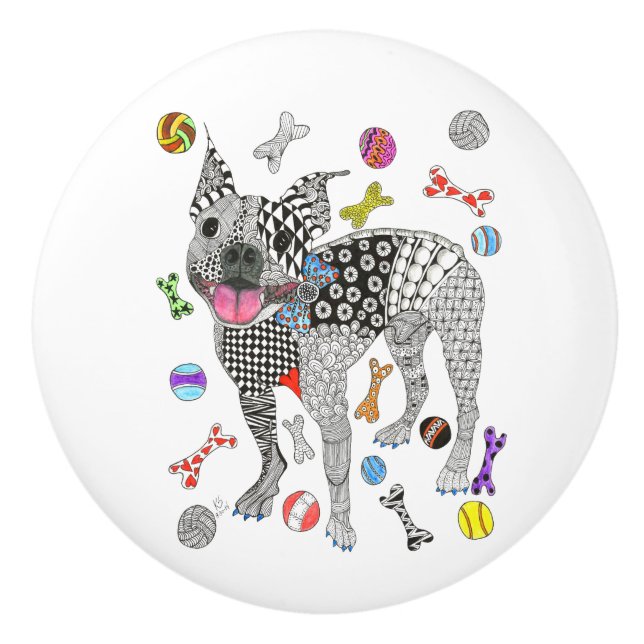 Cute and Colourful Boston Terrier Door Knob (Front)