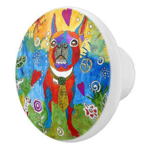 Cute and Colourful Boston Terrier Door Knob