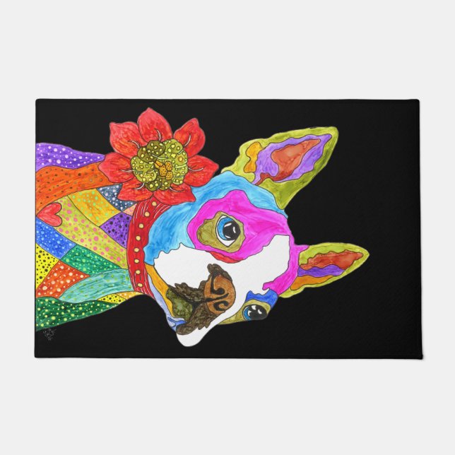 Cute and Colourful Boston Terrier Door Mat 18"x24" (Front)