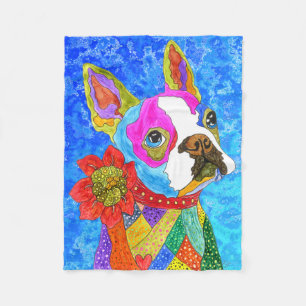 Cute and Colourful Boston Terrier Fleece Blanket