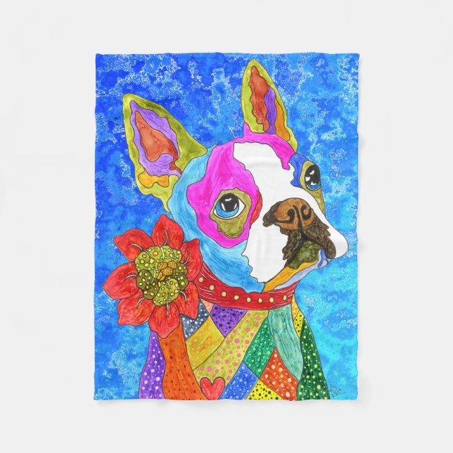 Cute and Colourful Boston Terrier Fleece Blanket (Front)