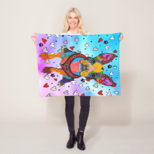 Cute and Colourful Boston Terrier Fleece Blanket